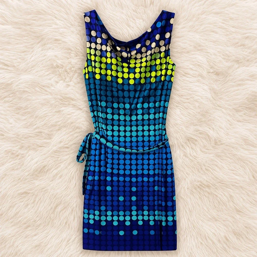 Muse Women‎ Sheath Dress 12 Blue Polka Dot Cocktail Party Mini Retro 90's Y2K
